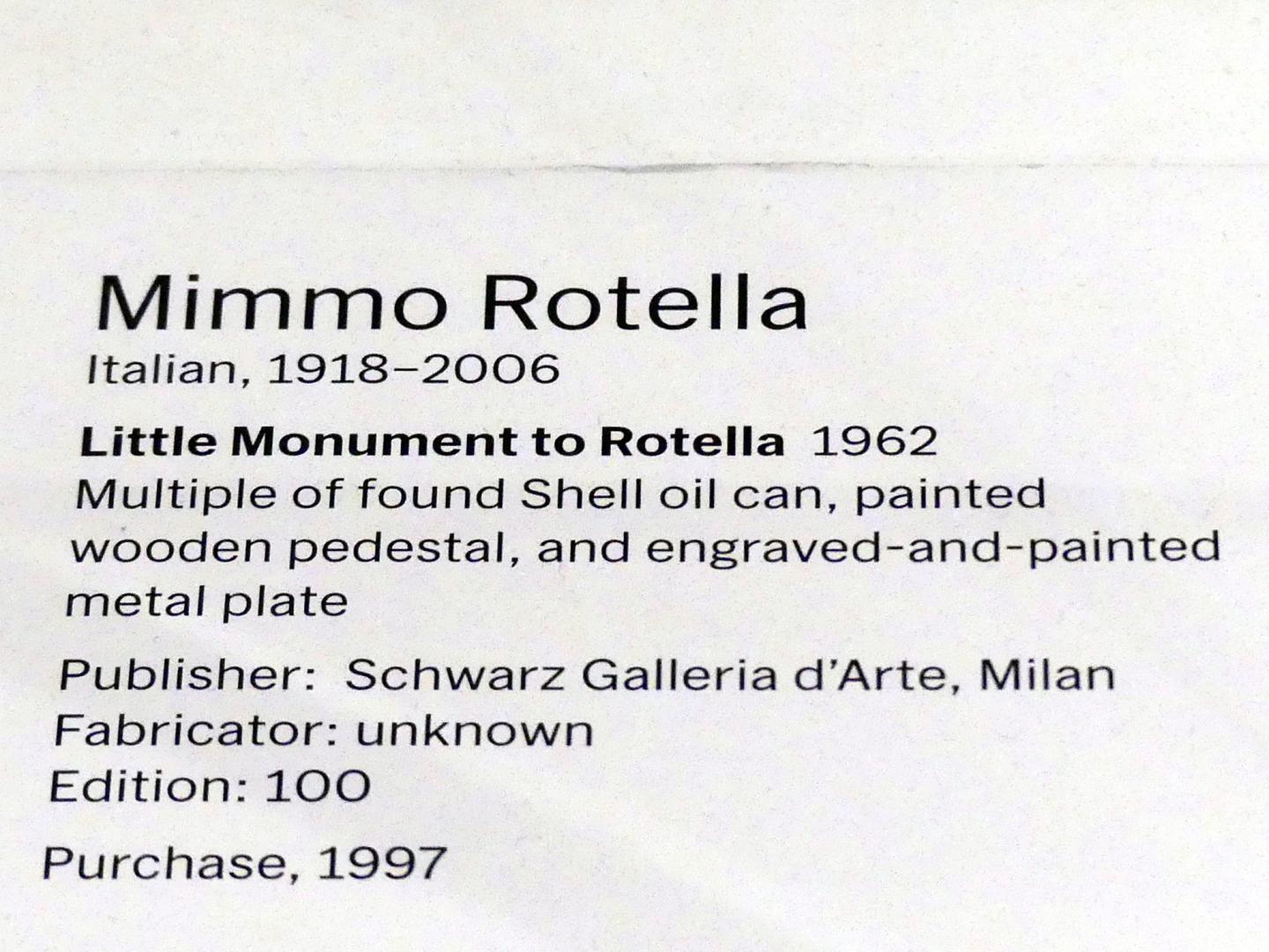 Mimmo Rotella (1960–1962), Kleines Monument an Rotella, New York, Museum of Modern Art (MoMA), Saal 416, 1962, Bild 3/3