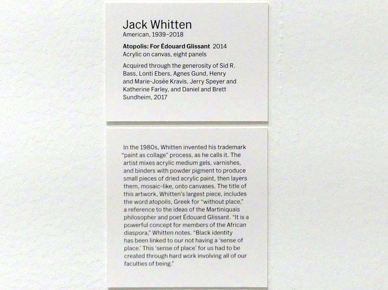 Jack Whitten (1977–2014), Atopolis: Für Édouard Glissant, New York, Museum of Modern Art (MoMA), Saal 215, 2014, Bild 2/2