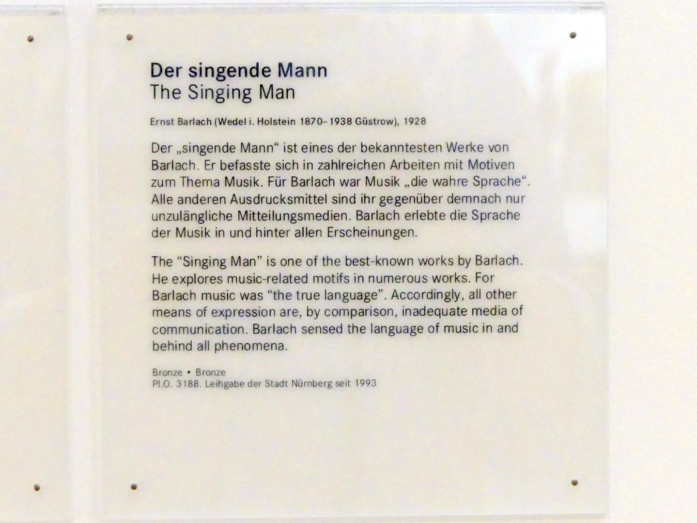 Ernst Barlach (1906–1936), Der singende Mann, Nürnberg, Germanisches Nationalmuseum, Saal 210, 1928, Bild 5/5