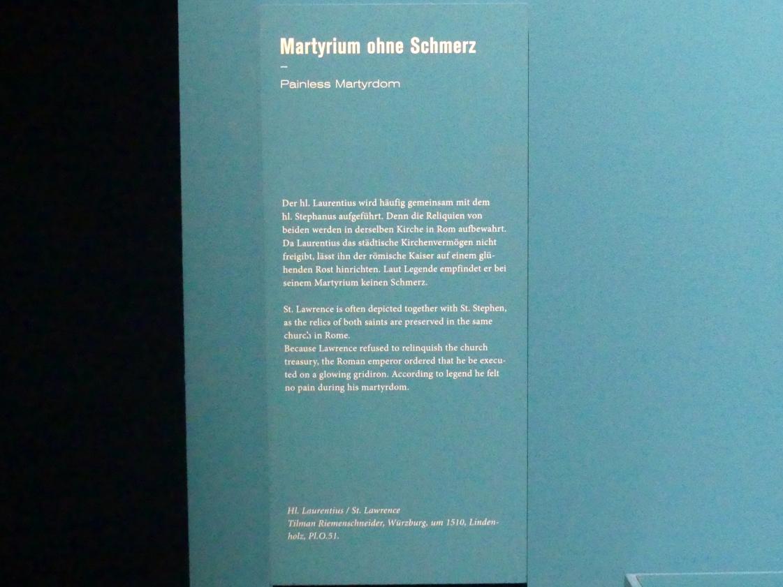 Tilman Riemenschneider (1487–1523), Hl. Laurentius, Nürnberg, Germanisches Nationalmuseum, Helden, Märtyrer, Heilige, um 1510, Bild 2/2