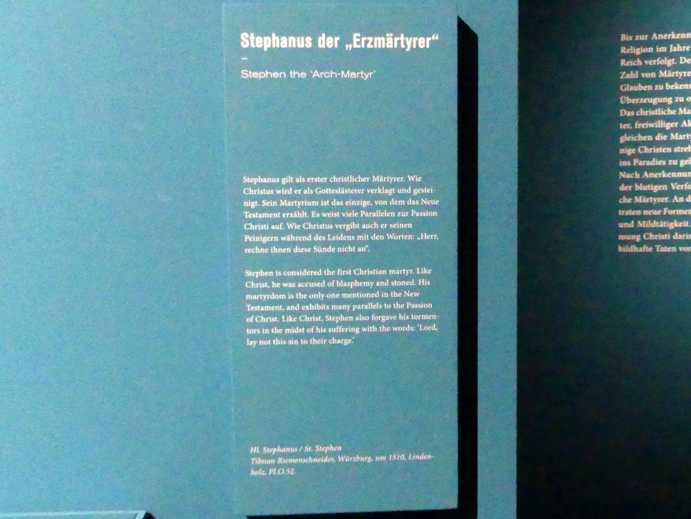 Tilman Riemenschneider (1487–1523), Hl. Stephanus, Nürnberg, Germanisches Nationalmuseum, Helden, Märtyrer, Heilige, um 1510, Bild 2/2