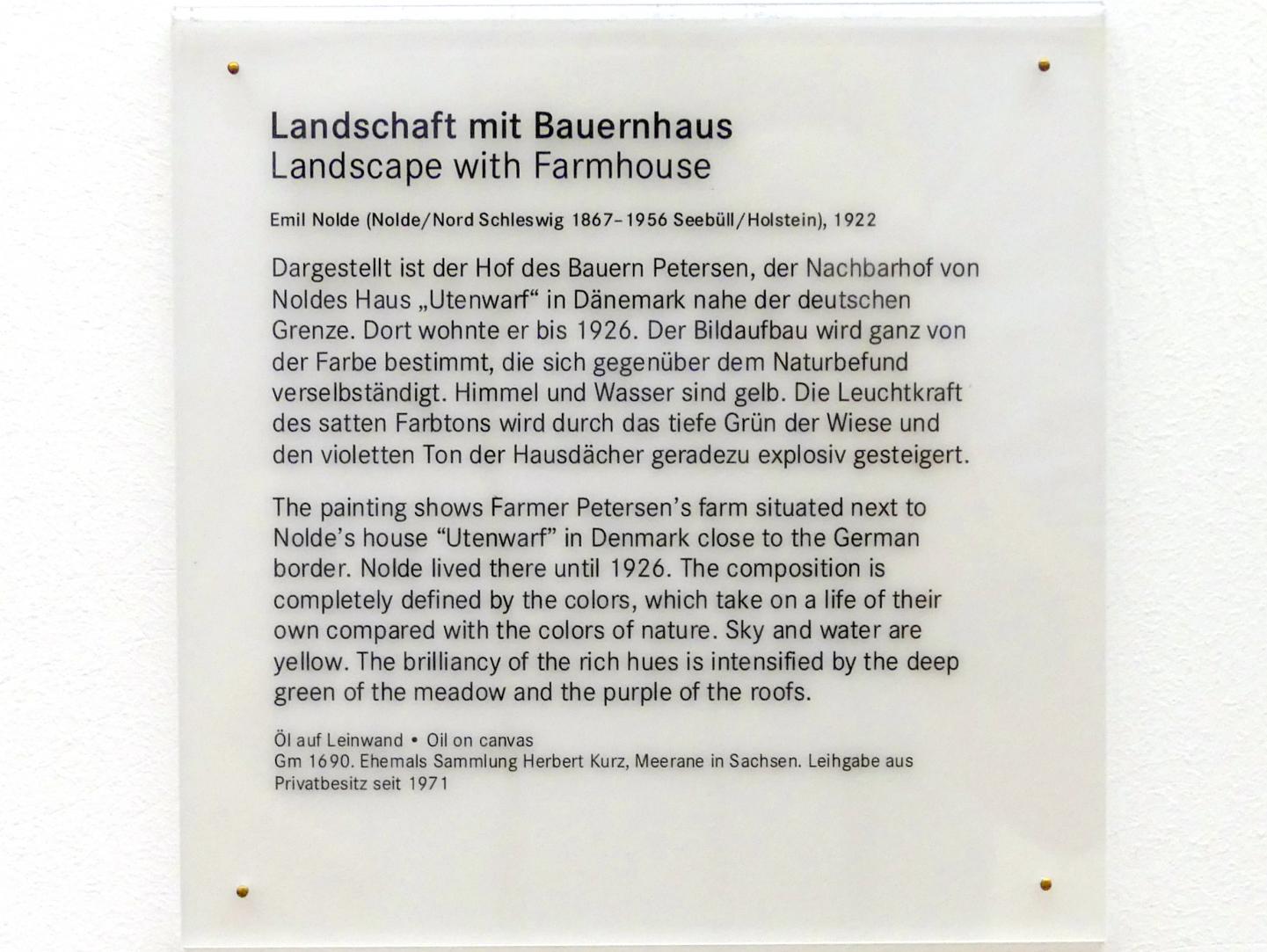 Emil Nolde (1903–1946), Landschaft mit Bauernhaus, Nürnberg, Germanisches Nationalmuseum, Saal 211, 1922, Bild 2/2