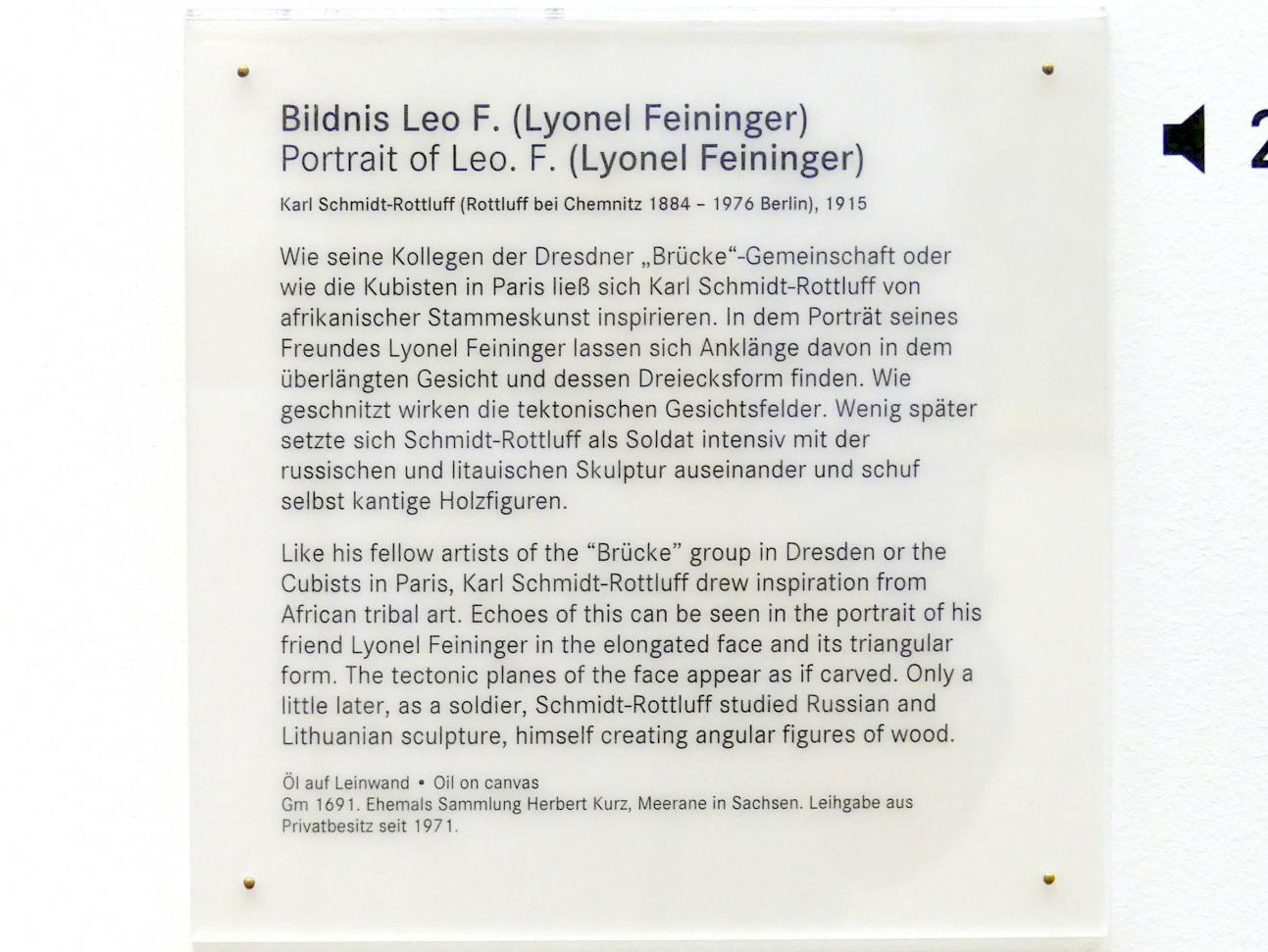 Karl Schmidt-Rottluff (1907–1937), Bildnis Leo F. (Lyonel Feininger), Nürnberg, Germanisches Nationalmuseum, Saal 211, 1915, Bild 2/2