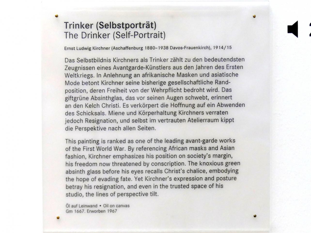 Ernst Ludwig Kirchner (1904–1933), Trinker (Selbstporträt), Nürnberg, Germanisches Nationalmuseum, Saal 211, 1914–1915, Bild 2/2