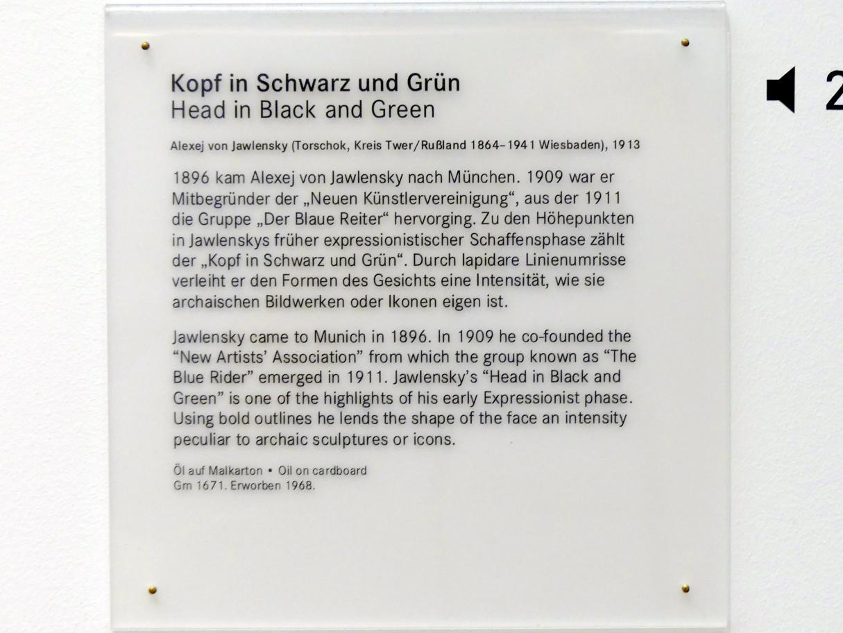 Alexej von Jawlensky (1893–1938), Kopf in Schwarz und Grün, Nürnberg, Germanisches Nationalmuseum, Saal 211, 1913, Bild 2/2