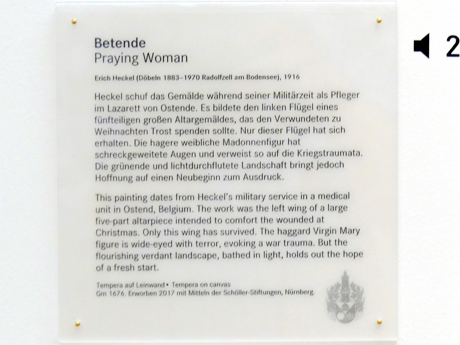 Erich Heckel (1906–1958), Betende, Nürnberg, Germanisches Nationalmuseum, Saal 211, 1916, Bild 2/2
