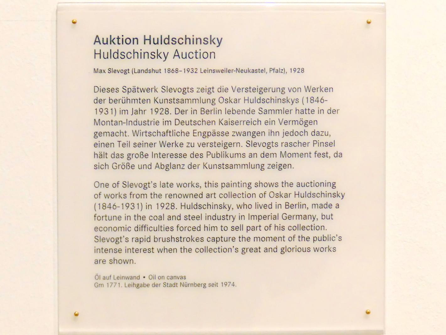 Max Slevogt (1886–1931), Auktion Huldschinsky, Nürnberg, Germanisches Nationalmuseum, Saal 212, 1928, Bild 2/2