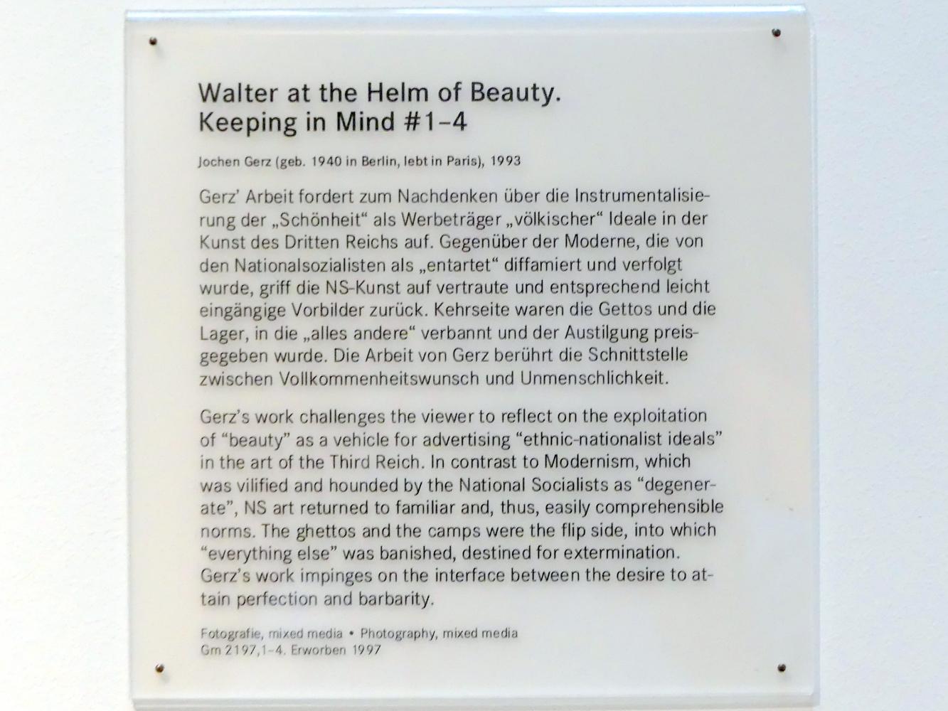 Jochen Gerz (1993–1997), Walter at the Helm of Beauty, Nürnberg, Germanisches Nationalmuseum, Saal 221, 1993, Bild 5/6