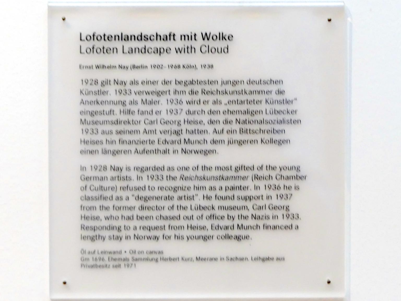Ernst Wilhelm Nay (1935–1967), Lofotenlandschaft mit Wolke, Nürnberg, Germanisches Nationalmuseum, Saal 222, 1938, Bild 2/2