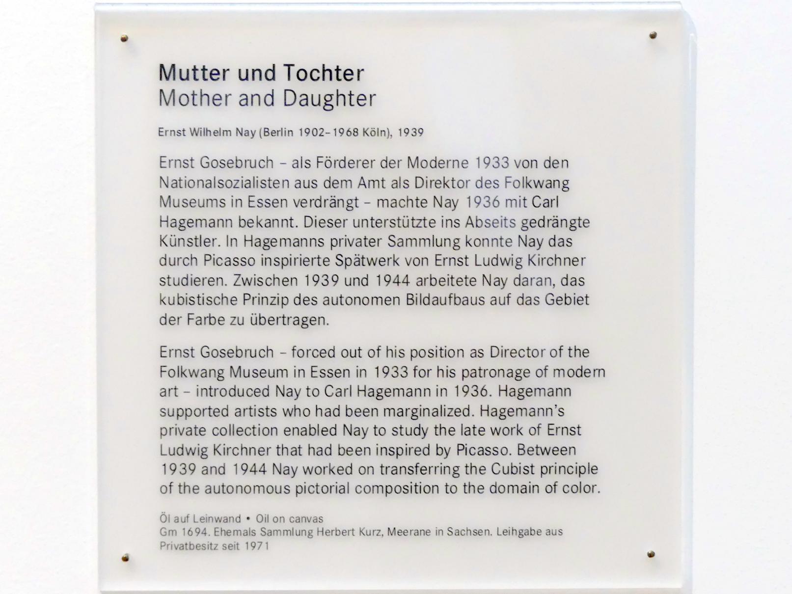 Ernst Wilhelm Nay (1935–1967), Mutter und Tochter, Nürnberg, Germanisches Nationalmuseum, Saal 222, 1939, Bild 2/2