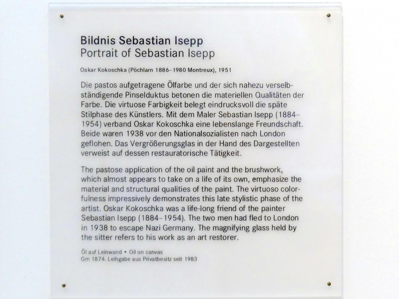 Oskar Kokoschka (1909–1955), Bildnis Sebastian Isepp, Nürnberg, Germanisches Nationalmuseum, Saal 223, 1951, Bild 2/2
