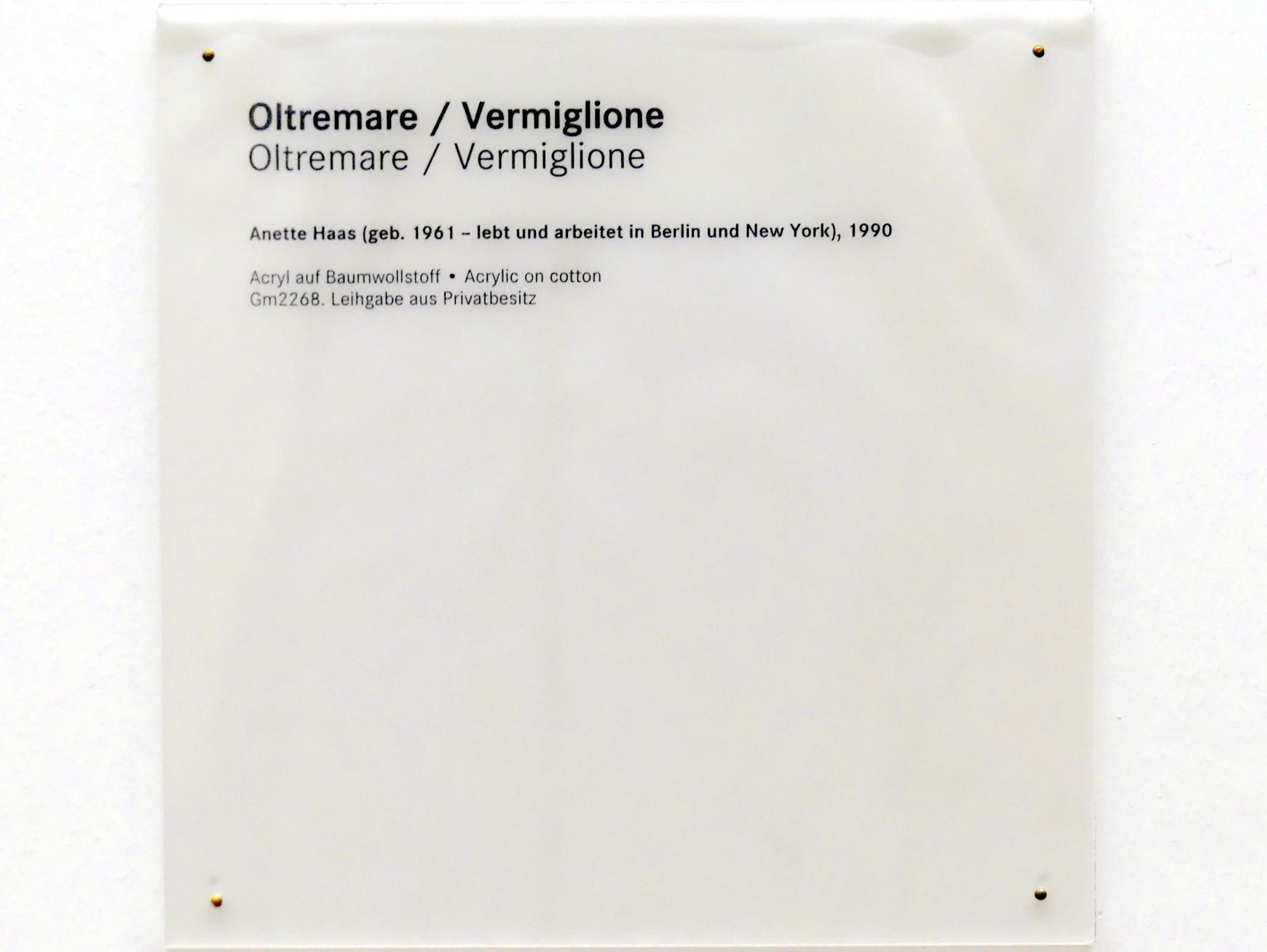 Anette Haas (1990), Oltremare / Vermiglione, Nürnberg, Germanisches Nationalmuseum, Saal 230, 1990, Bild 2/2