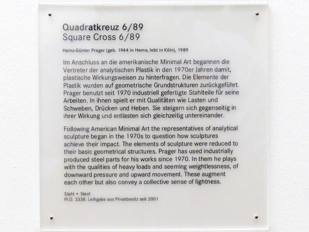 Heinz-Günter Prager (1989–1990), Quadratkreuz 6/89, Nürnberg, Germanisches Nationalmuseum, Saal 230, 1989, Bild 3/3
