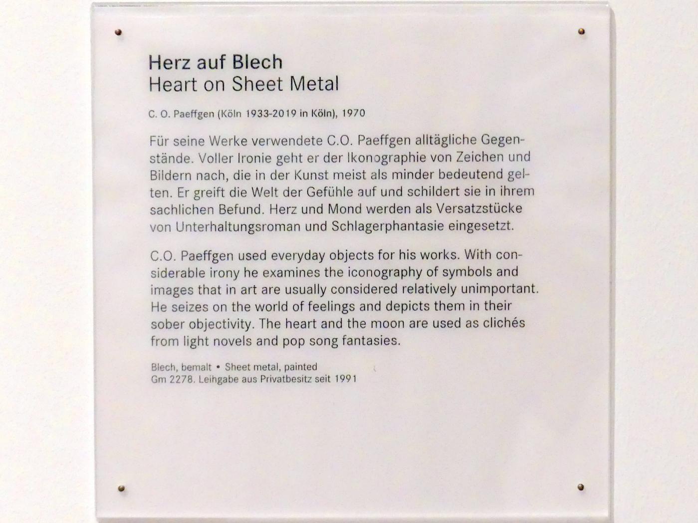 C.O. Paeffgen (1969–1972), Herz auf Blech, Nürnberg, Germanisches Nationalmuseum, Saal 227, 1970, Bild 2/2