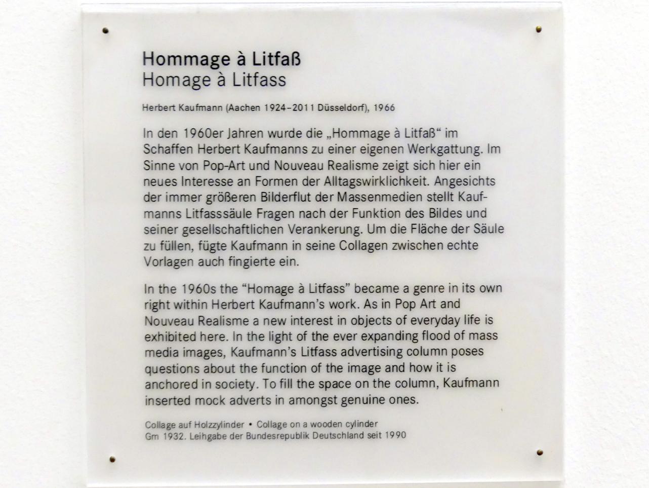 Herbert Kaufmann (1966), Hommage à Litfaß, Nürnberg, Germanisches Nationalmuseum, Saal 231, 1966, Bild 3/3