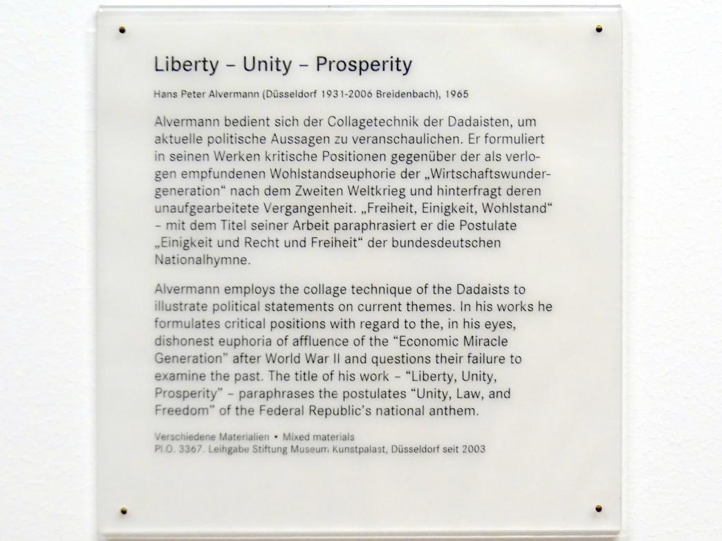 Hans Peter Alvermann (1965–1966), Liberty - Unity - Prosperity, Nürnberg, Germanisches Nationalmuseum, Saal 232, 1965, Bild 4/4