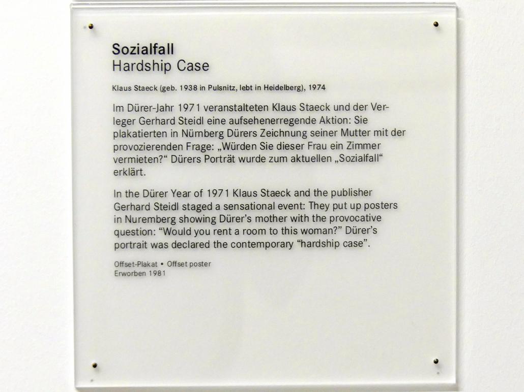 Klaus Staeck (1973–1976), Sozialfall, Nürnberg, Germanisches Nationalmuseum, Saal 232, 1974, Bild 2/2