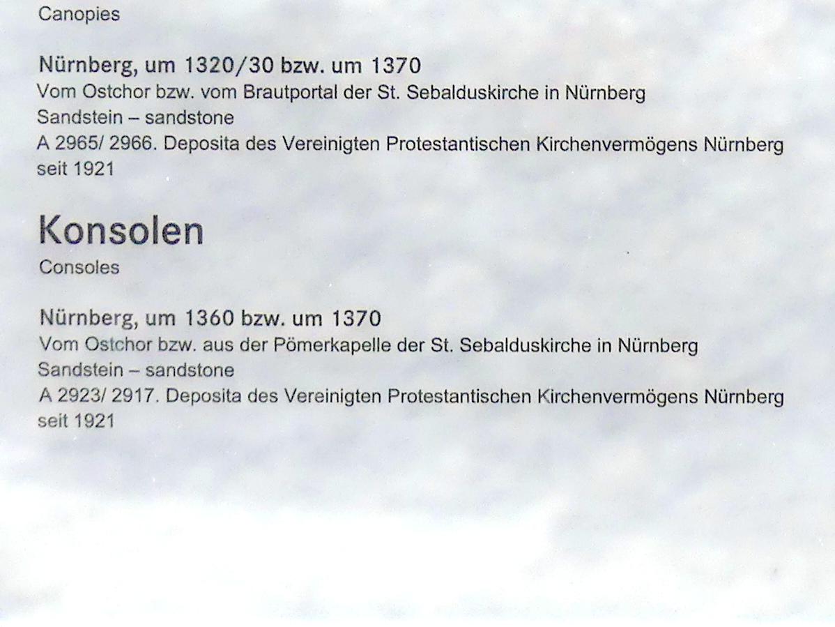 Konsolen, Nürnberg, Kirche St. Sebald, jetzt Nürnberg, Germanisches Nationalmuseum, Saal 31, um 1360–1370, Bild 3/3
