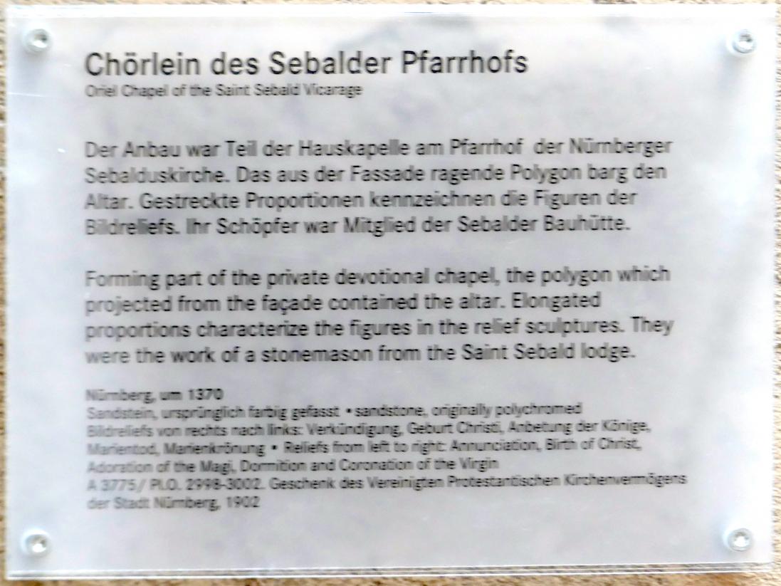 Chörlein des Sebalder Pfarrhofs, Nürnberg, Kirche St. Sebald, jetzt Nürnberg, Germanisches Nationalmuseum, Saal 30, um 1370, Bild 6/6