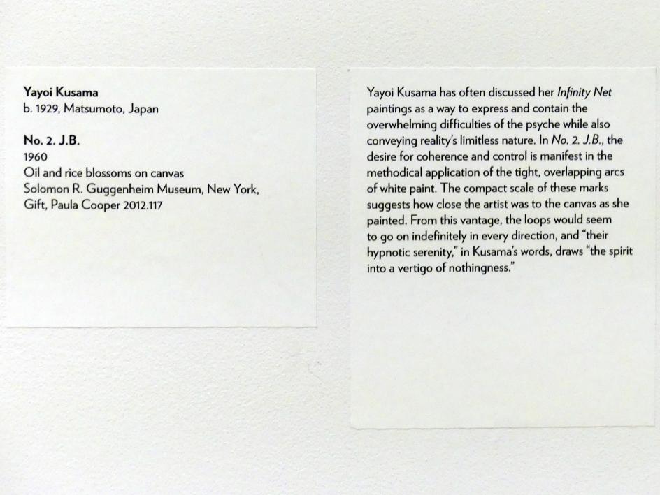 Yayoi Kusama (1955–1976), Nr. 2. J.B., New York, Solomon R. Guggenheim Museum, Marking Time: Process in Minimal Abstraction, 1960, Bild 2/2