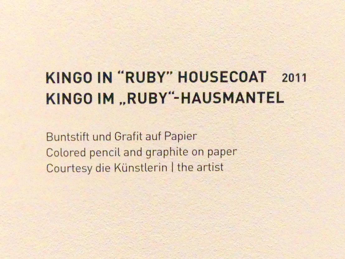 Lucy McKenzie (1997–2019), Kingo im "Ruby"-Hausmantel, München, Museum Brandhorst, Ausstellung "Lucy McKenzie - Prime Suspect" vom 10.09.2020 - 21.02.2021, Saal -1.1, 2011, Bild 2/2