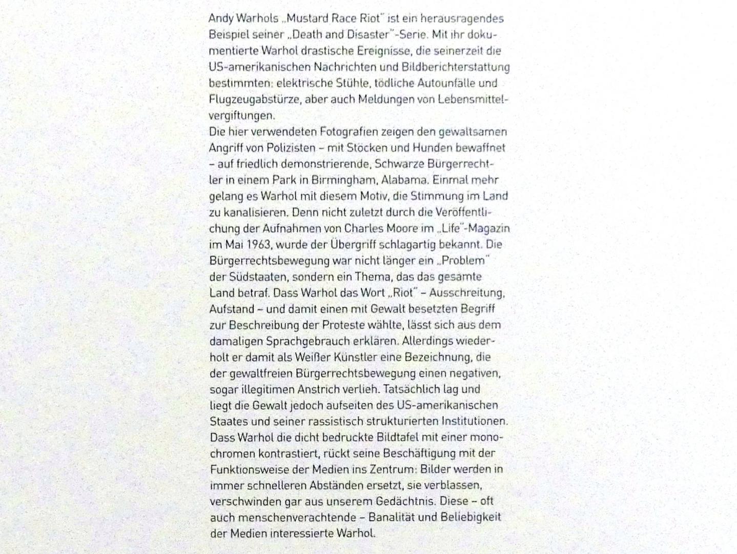 Andy Warhol (1956–1986), Protest gegen Rassismus Senffarben, München, Museum Brandhorst, Saal 0.4, 1963, Bild 3/4