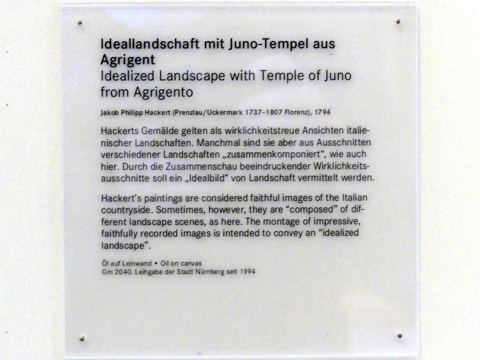 Jakob Philipp Hackert (1772–1805), Ideallandschaft mit Juno-Tempel aus Agrigent, Nürnberg, Germanisches Nationalmuseum, 19. Jahrhundert - 2, 1794, Bild 2/2