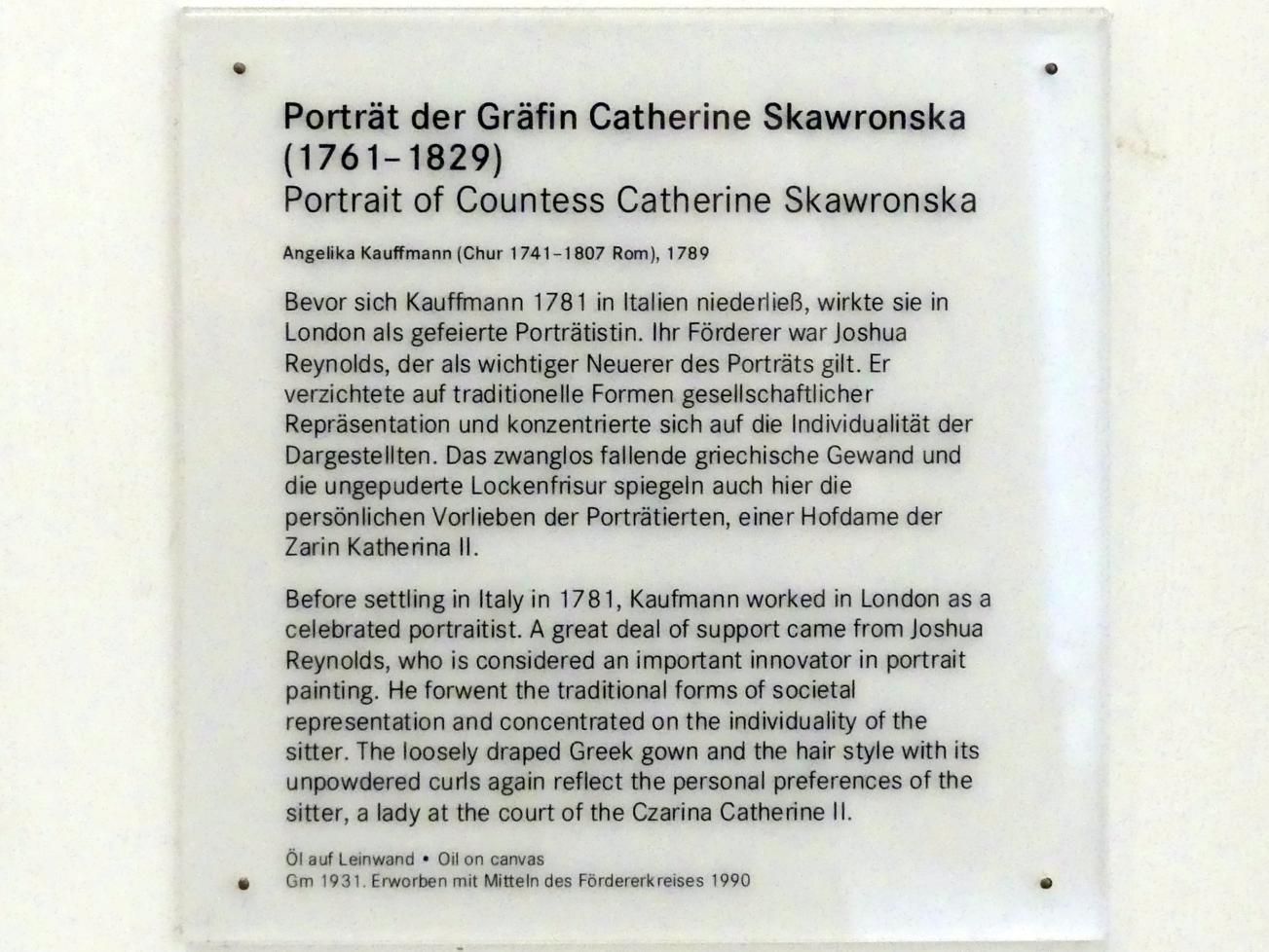 Angelika Kauffmann (1760–1798), Porträt der Gräfin Catherine Skawronska (1761-1829), Nürnberg, Germanisches Nationalmuseum, 19. Jahrhundert - 2, 1789, Bild 2/2