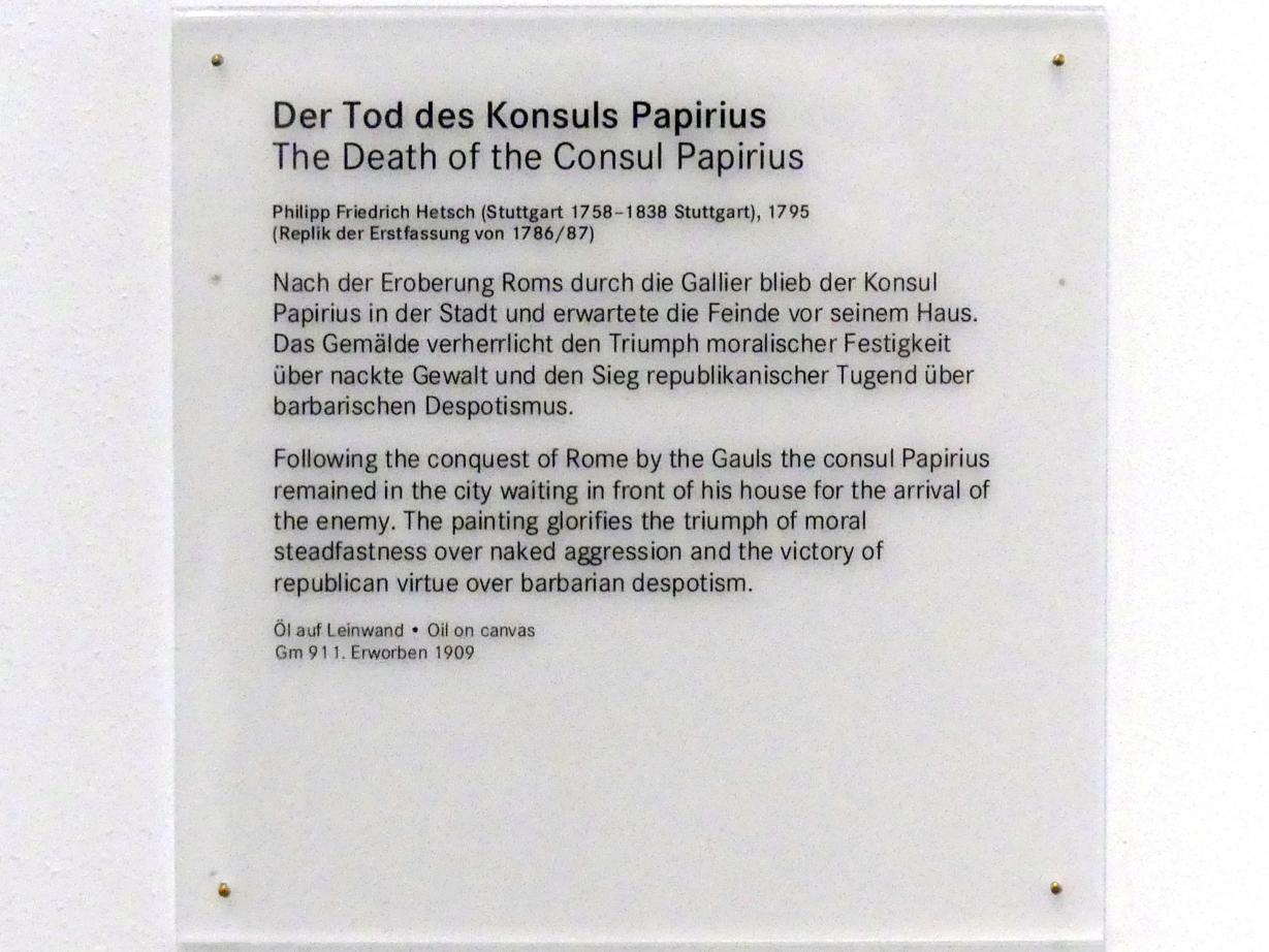 Philipp Friedrich Hetsch (1777–1808), Der Tod des Konsuls Papirius, Nürnberg, Germanisches Nationalmuseum, 19. Jahrhundert - 2, 1795, Bild 2/2