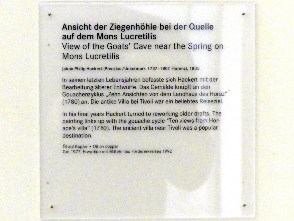 Jakob Philipp Hackert (1772–1805), Ansicht der Ziegenhöhle bei der Quelle auf dem Mons Lucretilis, Nürnberg, Germanisches Nationalmuseum, 19. Jahrhundert - 2, 1805, Bild 2/2