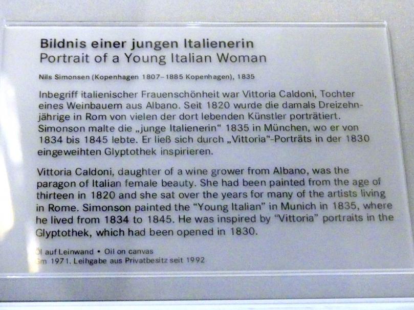 Niels Simonsen (1835–1847), Bildnis einer jungen Italienerin, Nürnberg, Germanisches Nationalmuseum, 19. Jahrhundert - 5, 1835, Bild 2/2