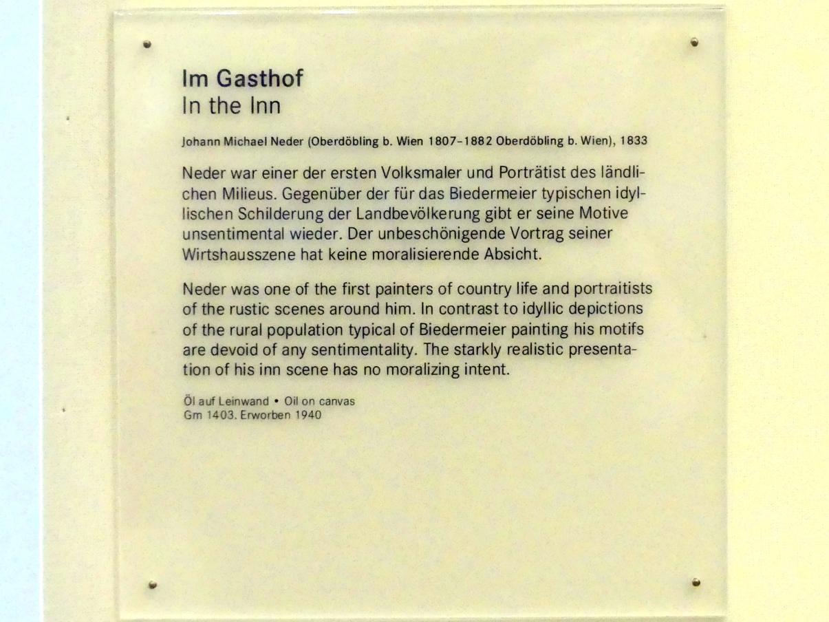 Johann Michael Neder (1830–1833), Im Gasthof, Nürnberg, Germanisches Nationalmuseum, 19. Jahrhundert - 6, 1833, Bild 2/2