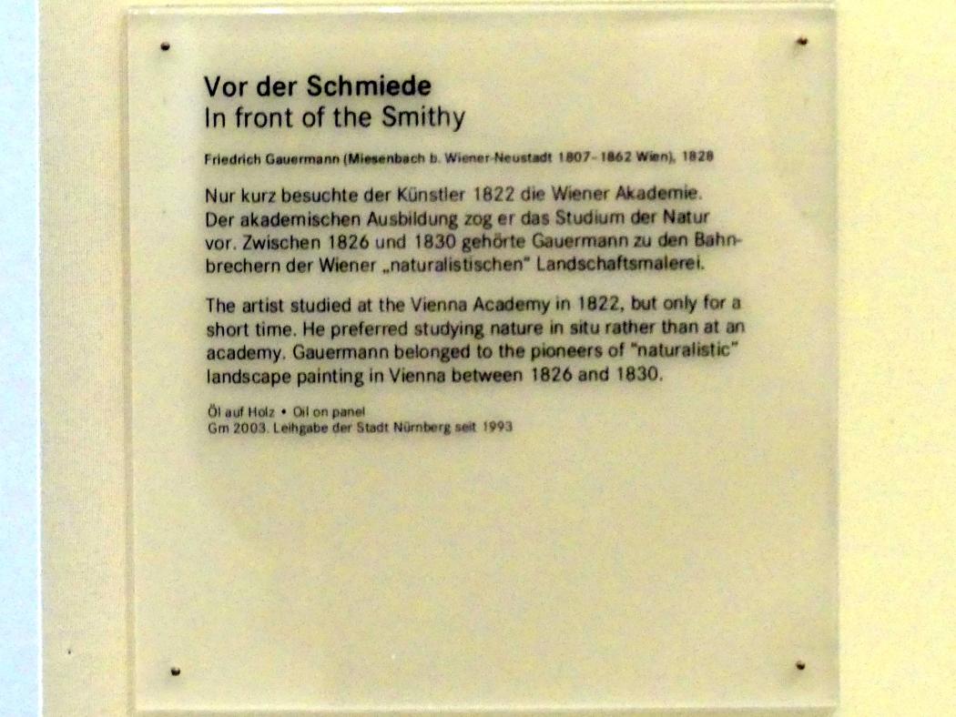 Friedrich Gauermann (1828–1848), Vor der Schmiede, Nürnberg, Germanisches Nationalmuseum, 19. Jahrhundert - 6, 1828, Bild 2/2