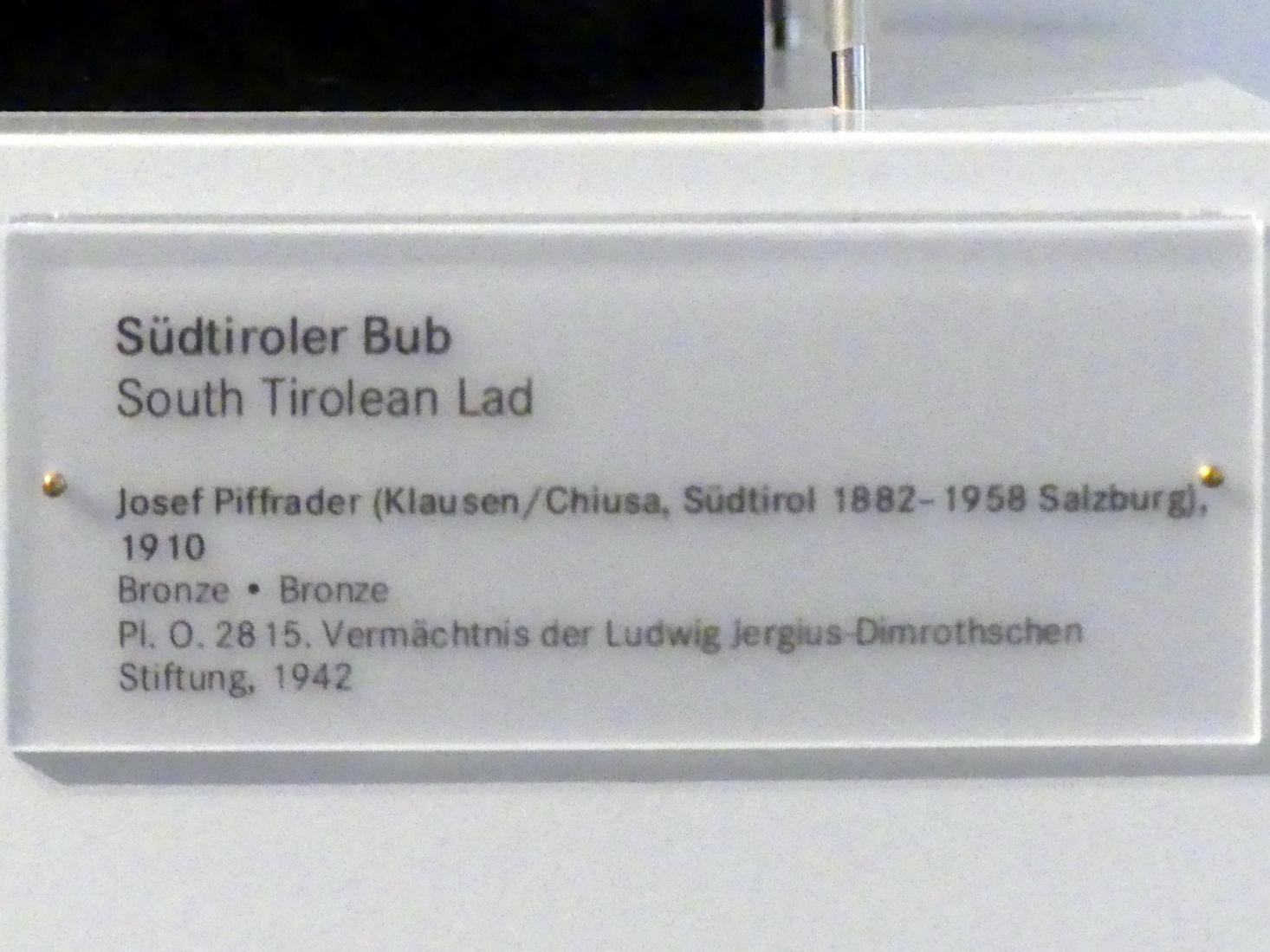 Josef Piffrader (1910), Südtiroler Bub, Nürnberg, Germanisches Nationalmuseum, 19. Jahrhundert - 9, 1910, Bild 4/4