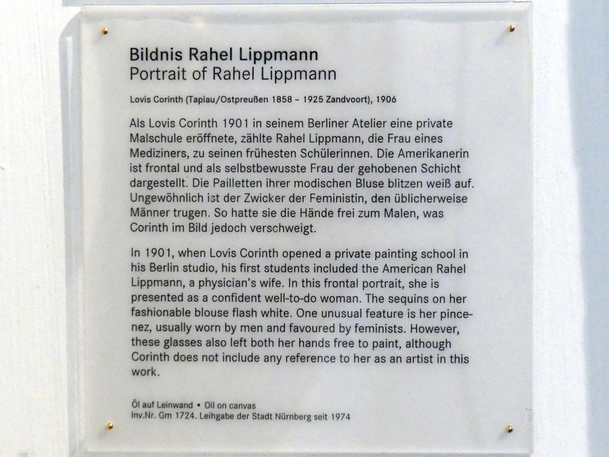 Lovis Corinth (1891–1925), Bildnis Rahel Lippmann, Nürnberg, Germanisches Nationalmuseum, 19. Jahrhundert - 10, 1906, Bild 2/2