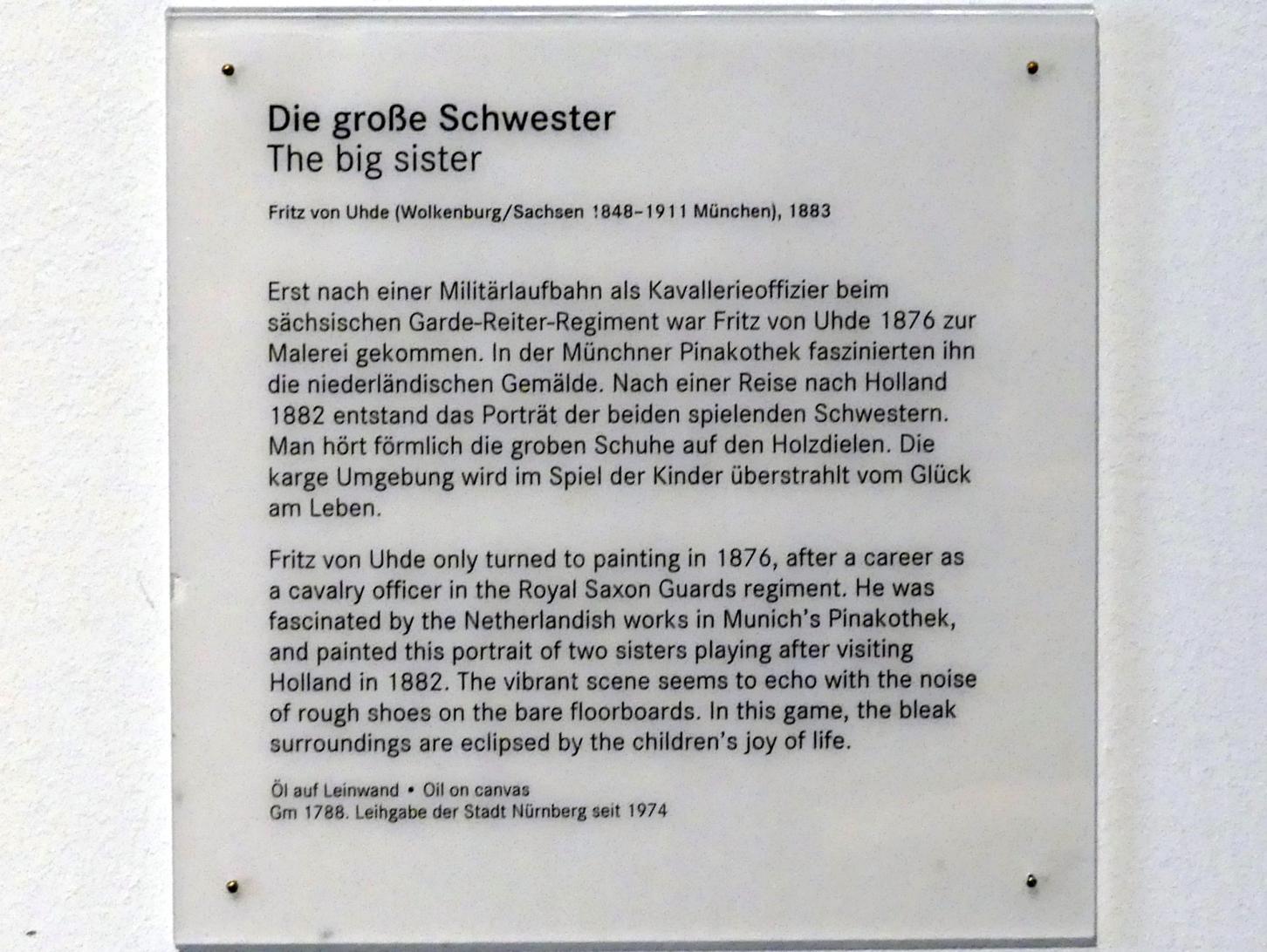 Fritz von Uhde (1882–1910), Die große Schwester, Nürnberg, Germanisches Nationalmuseum, 19. Jahrhundert - 10, 1883, Bild 2/2