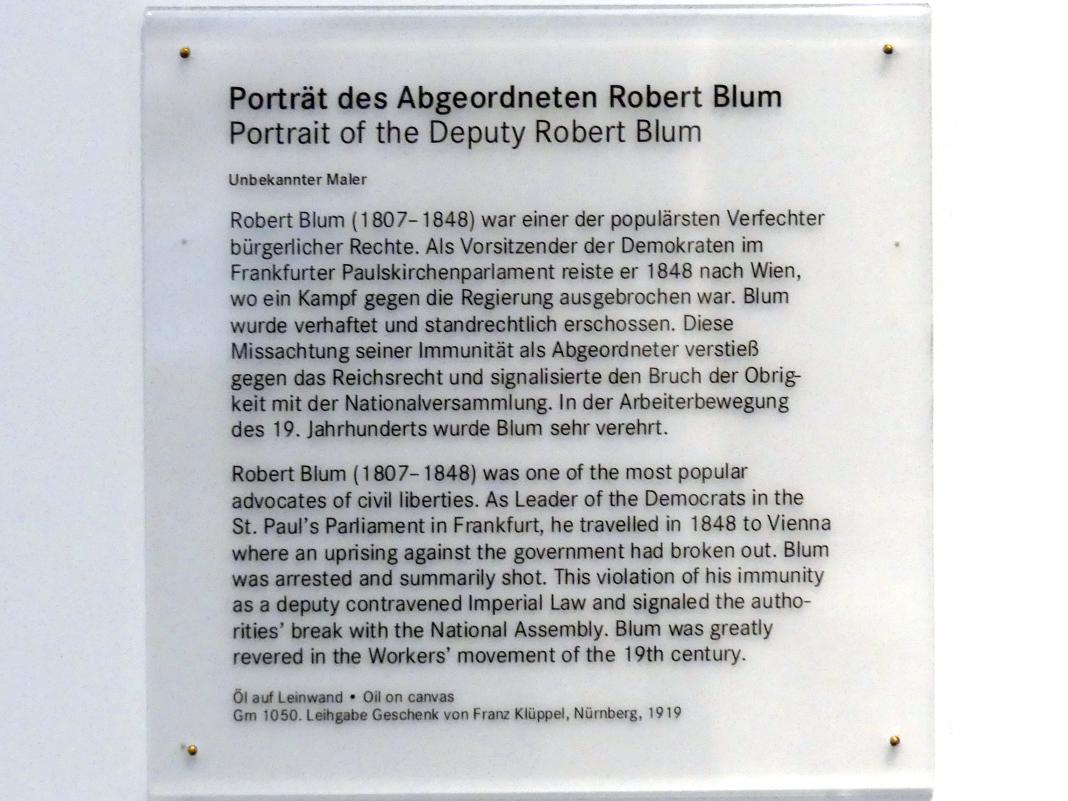 Porträt des Abgeordneten Robert Blum, Nürnberg, Germanisches Nationalmuseum, 19. Jahrhundert - 12, Undatiert, Bild 2/2
