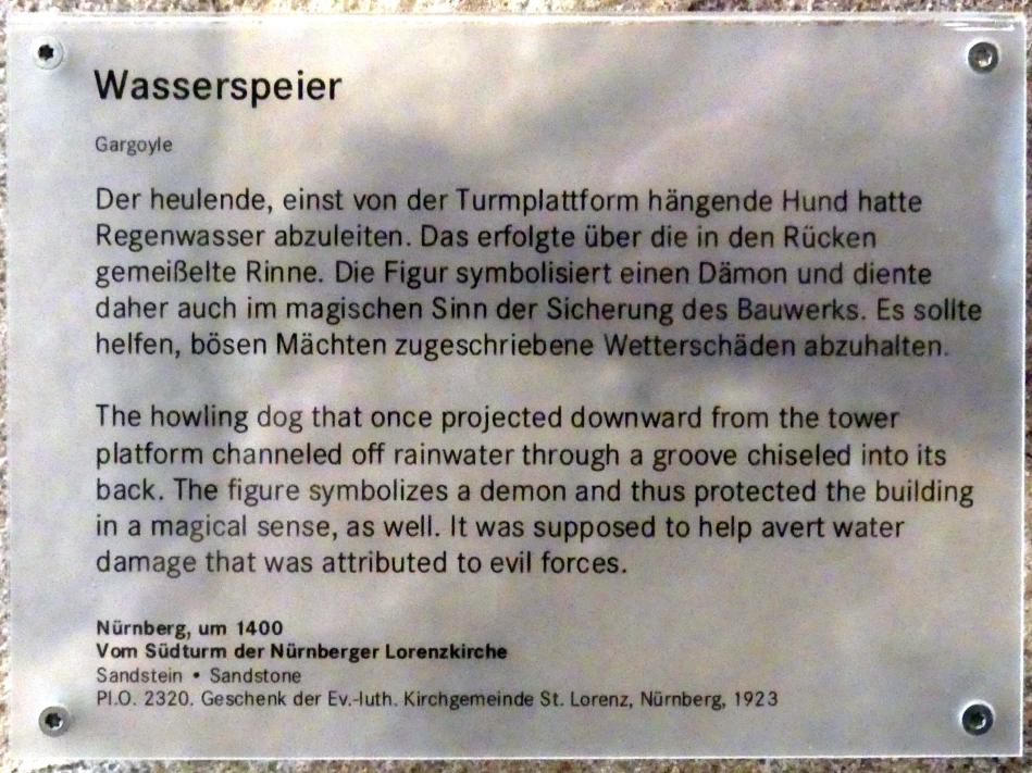 Wasserspeier, Nürnberg, Kirche St. Lorenz, jetzt Nürnberg, Germanisches Nationalmuseum, Saal 32, um 1400, Bild 5/5