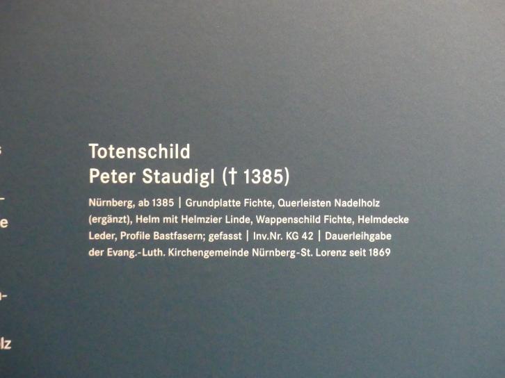 Totenschild Peter Staudigl (gest. 1385), Nürnberg, Germanisches Nationalmuseum, Saal 32, um 1385, Bild 2/2