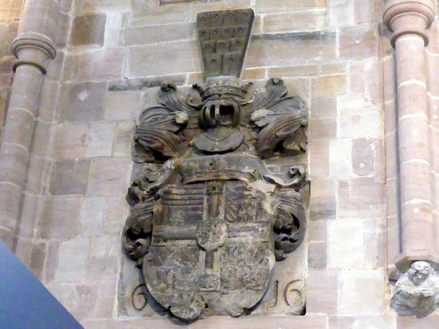 Hans Werner (1588–1616), Wappenstein des Hoch- und Deutschmeisters Erzherzog Maximilian, Nürnberg, Deutschordenskommende, jetzt Nürnberg, Germanisches Nationalmuseum, Saal 32, 1616, Bild 1/2