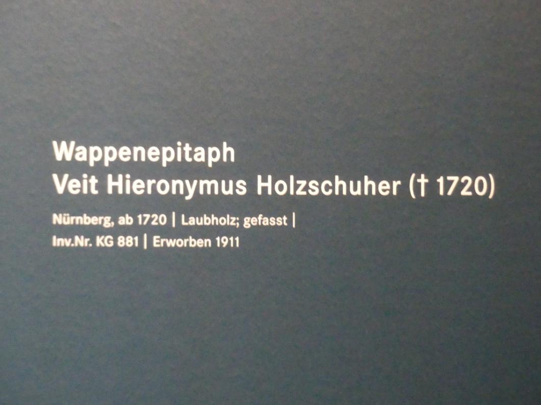 Wappenepitaph Veit Hieronymus Holzschuher, Nürnberg, Germanisches Nationalmuseum, Saal 32, um 1720, Bild 2/2