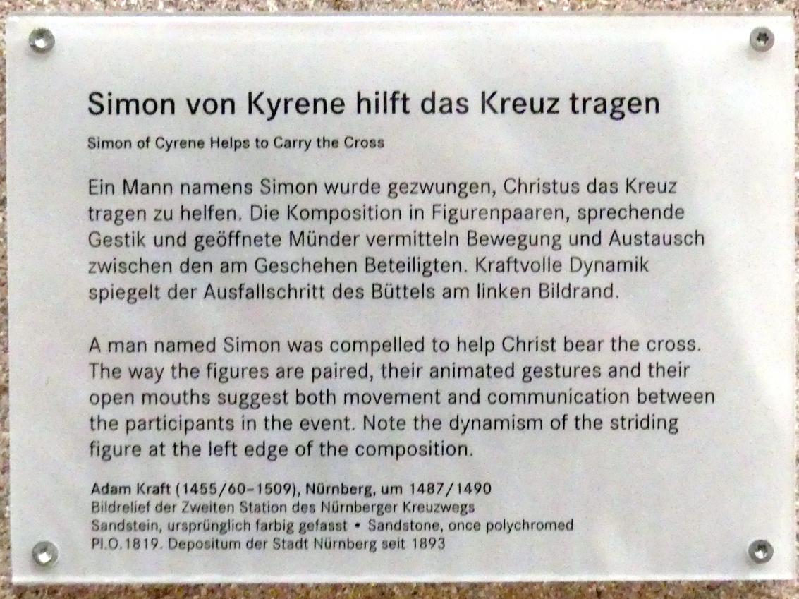 Adam Kraft (1488–1507), Simon von Kyrene hilft das Kreuz tragen, Nürnberg, Germanisches Nationalmuseum, Saal 32, um 1487–1490, Bild 2/2