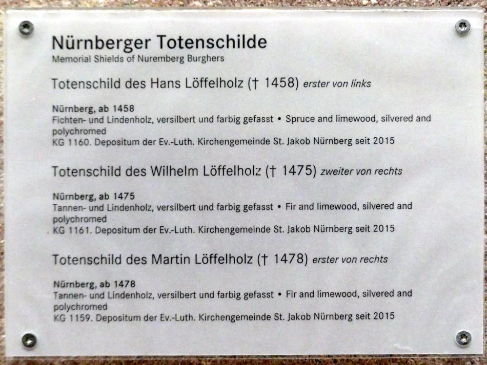 Totenschild des Martin Löffelholz (gest. 1478), Nürnberg, Germanisches Nationalmuseum, Saal 32, um 1478, Bild 2/2