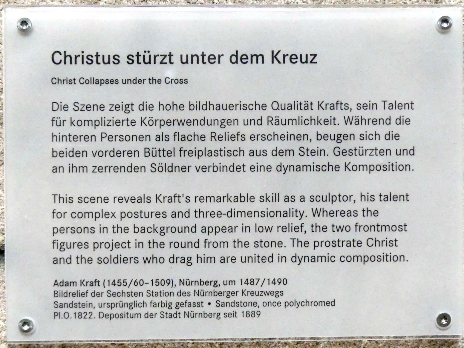 Adam Kraft (1488–1507), Christus stürzt unter dem Kreuz, Nürnberg, Germanisches Nationalmuseum, Saal 32, um 1487–1490, Bild 2/2