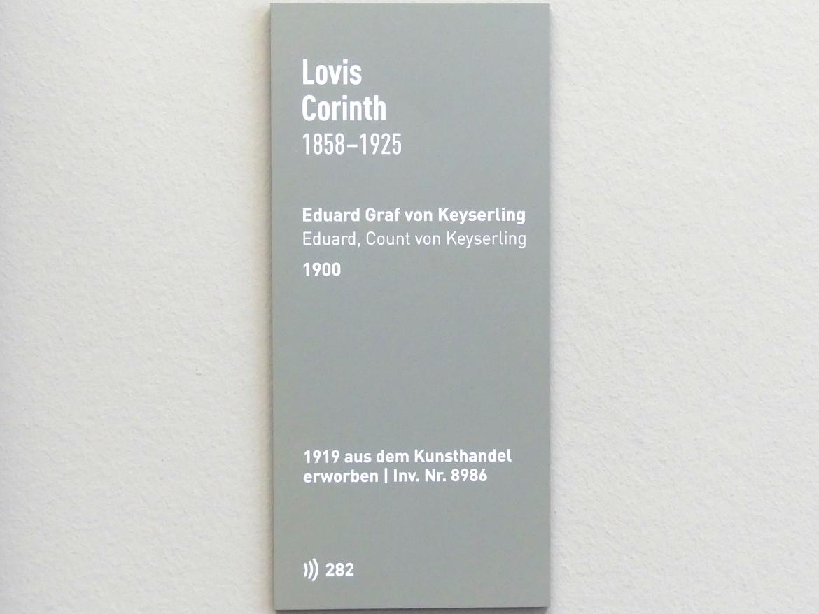 Lovis Corinth (1891–1925), Eduard Graf von Keyserling, München, Neue Pinakothek in der Alten Pinakothek, Saal I, 1900, Bild 2/2