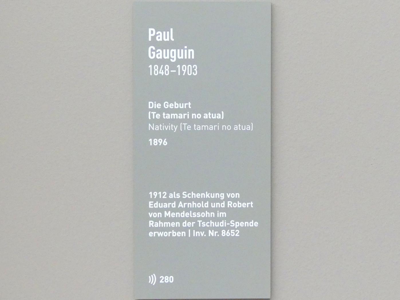 Paul Gauguin (1875–1902), Die Geburt (Te tamari no atua), München, Neue Pinakothek in der Alten Pinakothek, Saal III, 1896, Bild 2/2