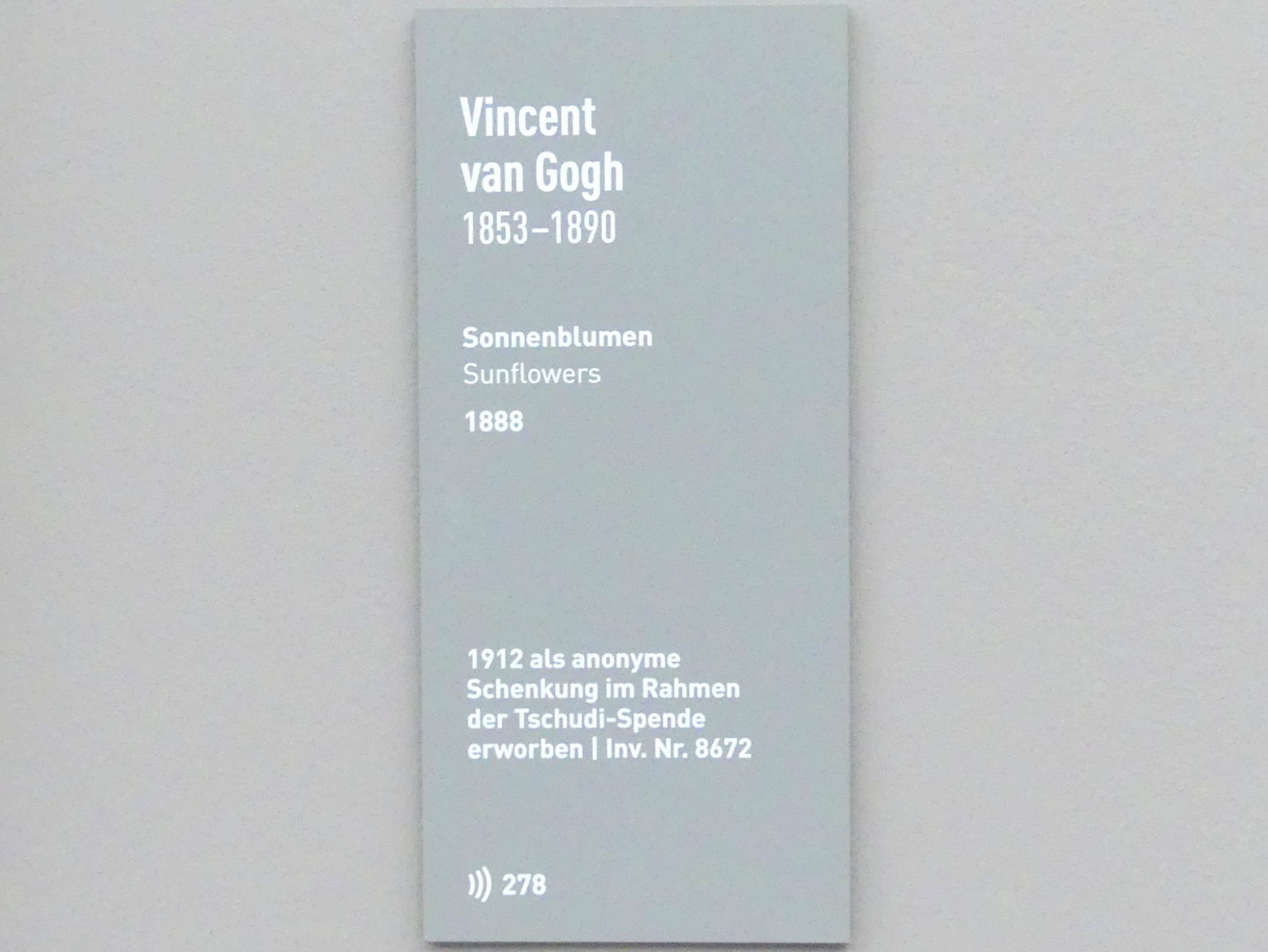 Vincent van Gogh (1882–1890), Sonnenblumen, München, Neue Pinakothek in der Alten Pinakothek, Saal III, 1888, Bild 2/2