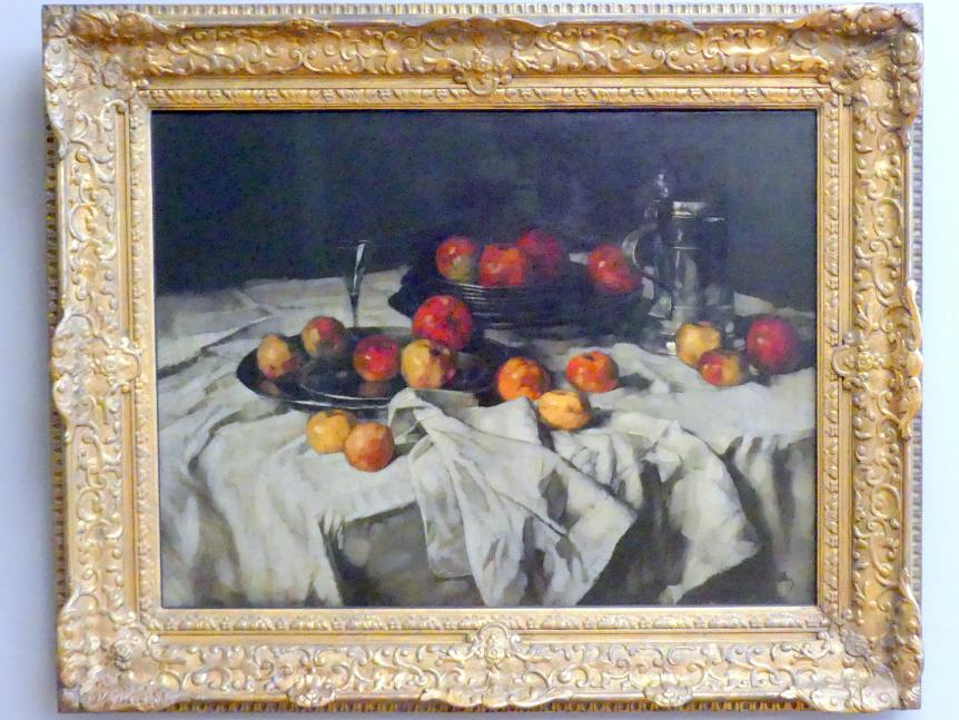 Carl Schuch: Stillleben mit Äpfeln, Weinglas und Zinnkrug, um 1876