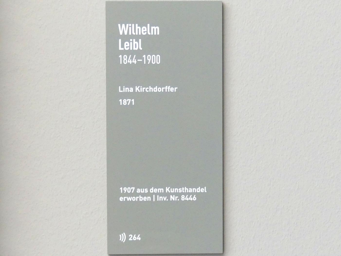 Wilhelm Leibl (1864–1898), Lina Kirchdorffer, München, Neue Pinakothek in der Alten Pinakothek, Kabinett 1, 1871, Bild 2/2