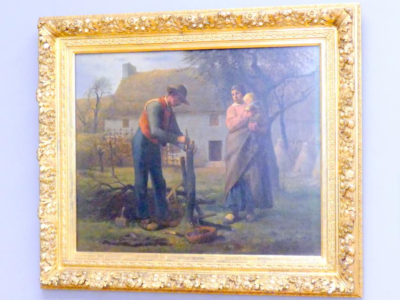 Jean-François Millet (1844–1874), Bauer beim Pfropfen eines Baumes, München, Neue Pinakothek in der Alten Pinakothek, Kabinett 2, 1855, Bild 1/2